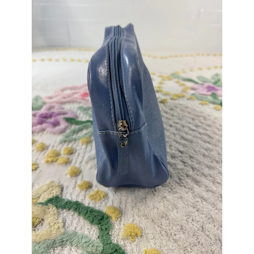 Estee Lauder Blue Denim Faux Leather Cosmetic Makeup Travel Bag Pouch
